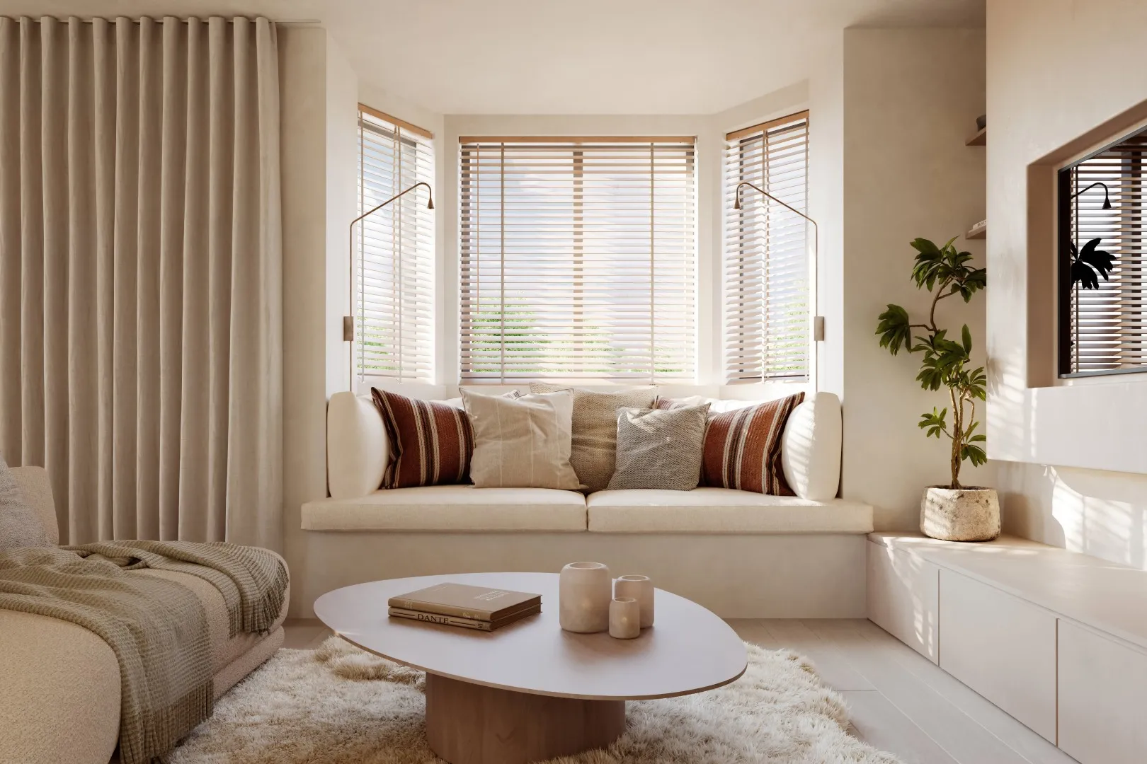 De leefruimte van een appartement in Les Arcades